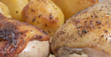 Muslos de pollo rellenos al horno con patatas Thermomix