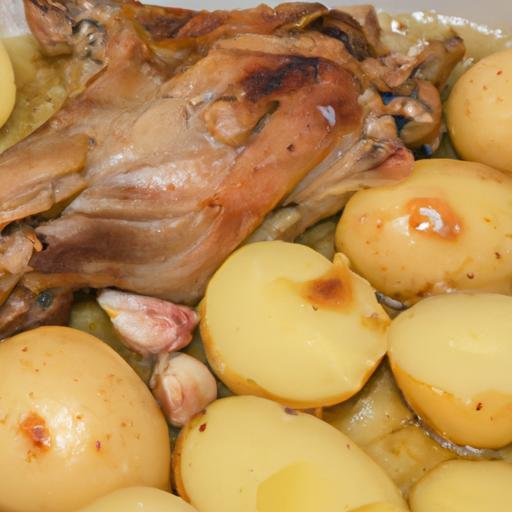 Conejo al ajillo al horno con patatas Thermomix