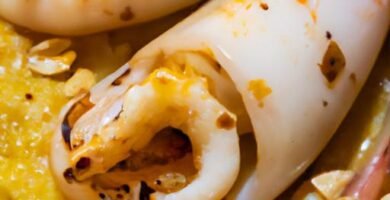 Calamares rellenos de gambas en salsa de almendras Thermomix