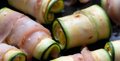 Rollitos de calabacín con jamón y queso al horno Thermomix