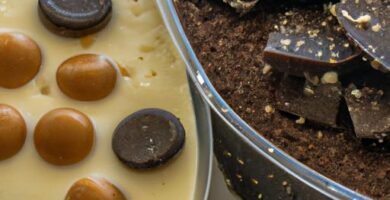 Tarta de galletas flan y chocolate sin horno Thermomix