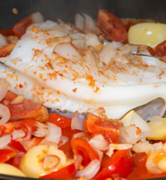 Rodaballo al horno con patatas cebolla y tomate Thermomix
