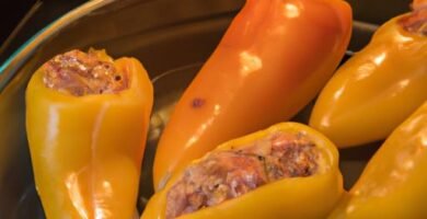 Pimientos rellenos de arroz y carne al horno Thermomix