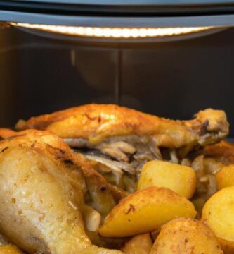 Pollo asado con patatas en freidora de aire Thermomix