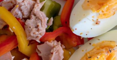 Ensalada de pimientos asados con atún y huevo duro Thermomix