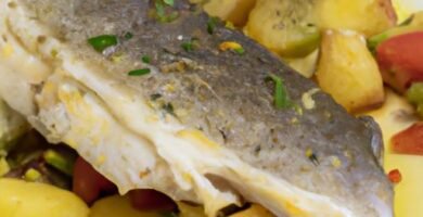 Corvina al horno con patatas y verduras Thermomix