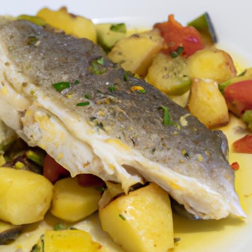 Corvina al horno con patatas y verduras Thermomix