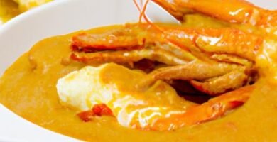 Curry de langostinos con pastel de arroz Thermomix
